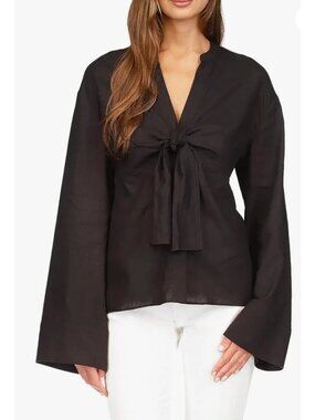 Michael Michael Kors Womens Tied Long Kimono Sleeve Blouse Black Size M NWT